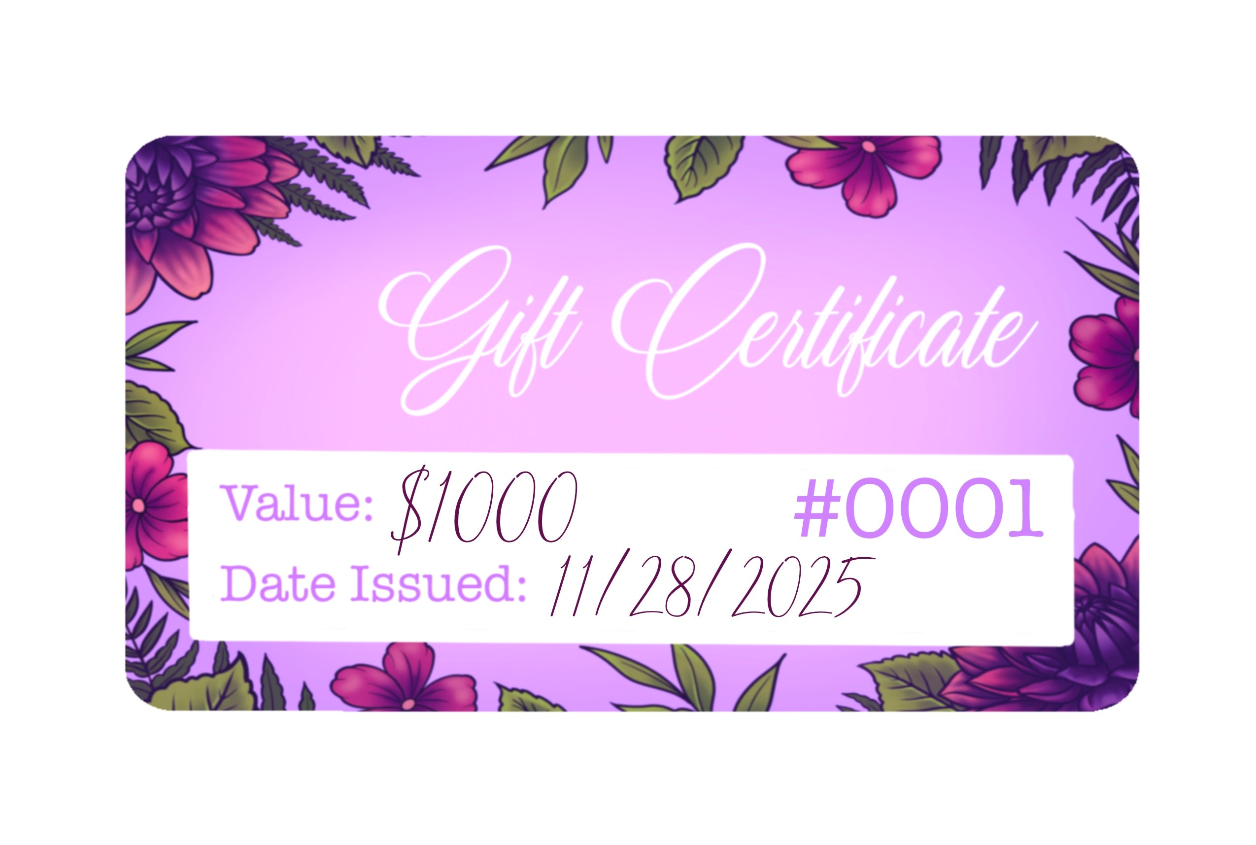 $1000 Gift Certificate (Full Day Session)